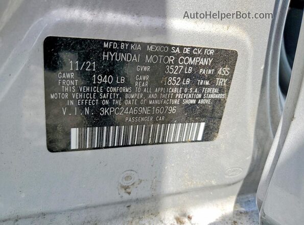 3KPC24A69NE160796 2022 HYUNDAI ACCENT Silver Շարժիչի բաժամունքի տեսք