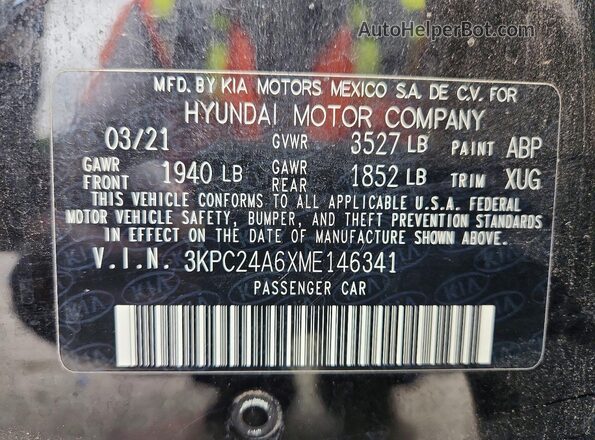 3KPC24A6XME146341 2021 HYUNDAI ACCENT Black Вид підкапотного простору