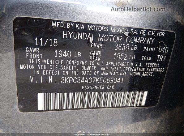 3KPC34A37KE069041 2019 HYUNDAI ACCENT Gray Շարժիչի բաժամունքի տեսք