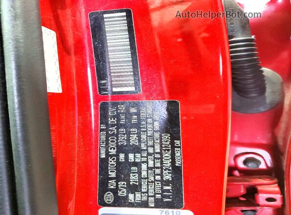 3KPF24AD0KE124390 2019 KIA FORTE Red ძრავის განყოფილების ხედი