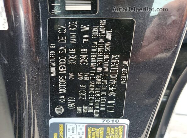 3KPF24AD0LE173879 2020 KIA FORTE Charcoal VIN კოდის სტიკერის ხედი