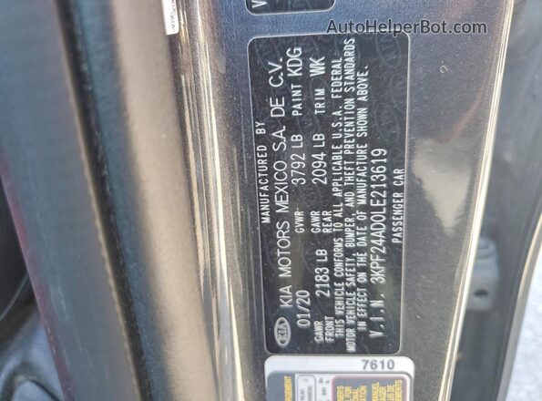 3KPF24AD0LE213619 2020 KIA FORTE Charcoal Շարժիչի բաժամունքի տեսք