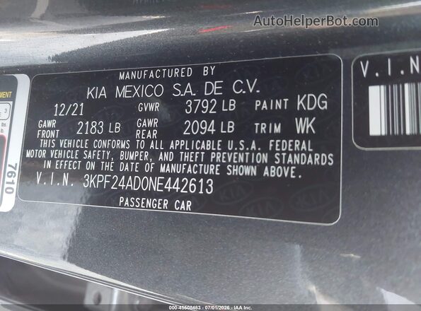 3KPF24AD0NE442613 2022 KIA FORTE Серый Вид подкапотного пространства