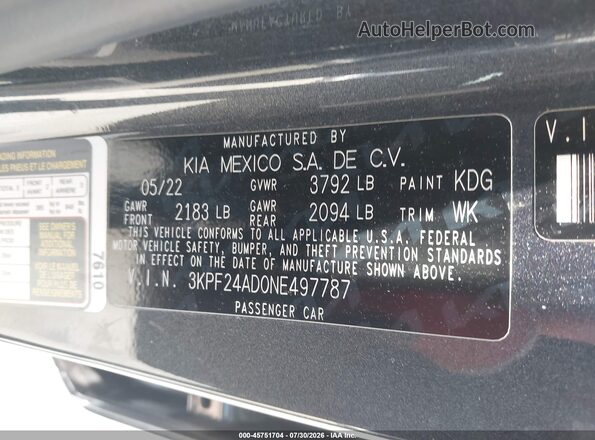 3KPF24AD0NE497787 2022 KIA FORTE Gray Շարժիչի բաժամունքի տեսք