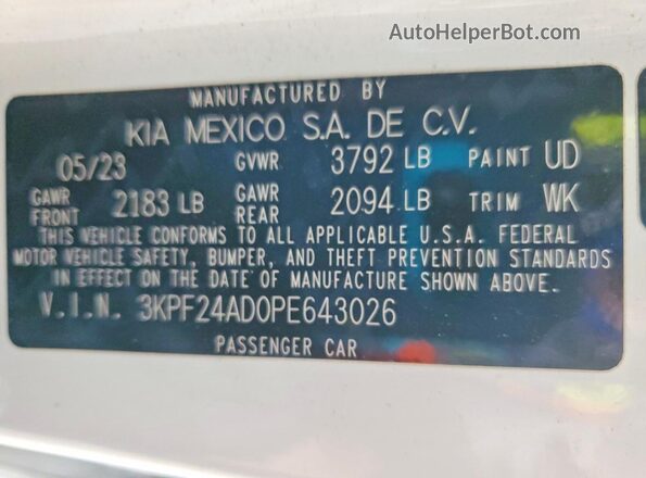 3KPF24AD0PE643026 2023 KIA FORTE Белый Вид подкапотного пространства