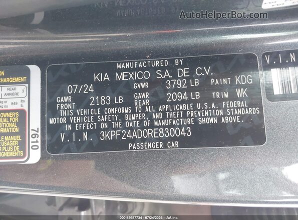 3KPF24AD0RE830043 2024 KIA FORTE Серый Вид подкапотного пространства
