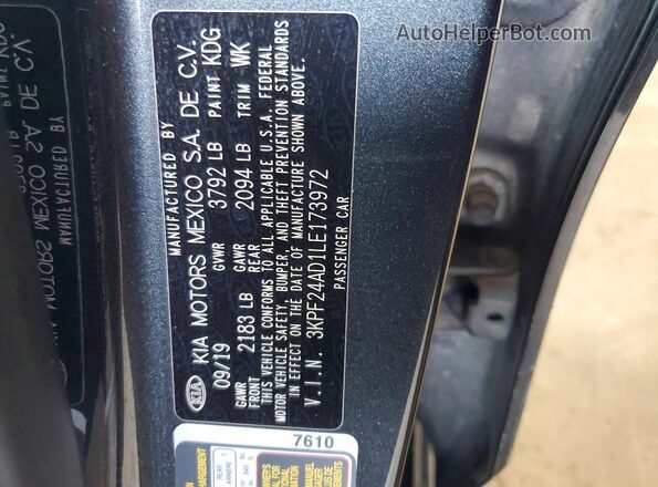 3KPF24AD1LE173972 2020 KIA FORTE Charcoal Вид підкапотного простору