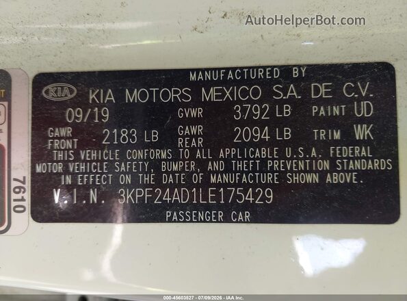 3KPF24AD1LE175429 2020 KIA FORTE White Շարժիչի բաժամունքի տեսք