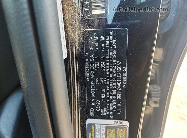 3KPF24AD1LE236052 2020 KIA FORTE Черный Вид подкапотного пространства