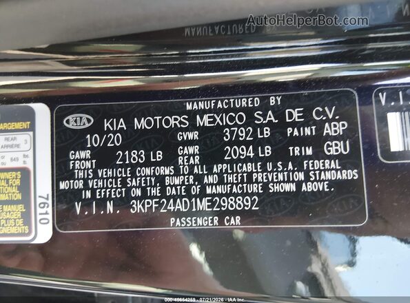 3KPF24AD1ME298892 2021 KIA FORTE Black Շարժիչի բաժամունքի տեսք