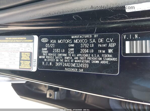 3KPF24AD1ME324939 2021 KIA FORTE Black Engine compartment view