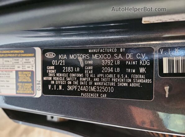 3KPF24AD1ME325010 2021 KIA FORTE Black ძრავის განყოფილების ხედი