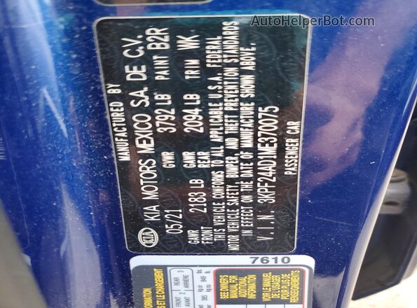 3KPF24AD1ME370075 2021 KIA FORTE Blue Engine compartment view