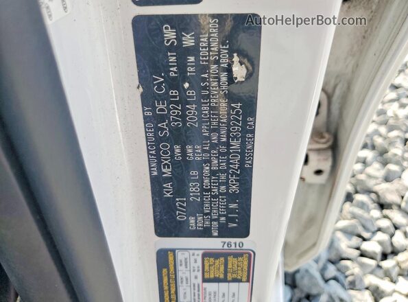 3KPF24AD1ME392254 2021 KIA FORTE White ძრავის განყოფილების ხედი