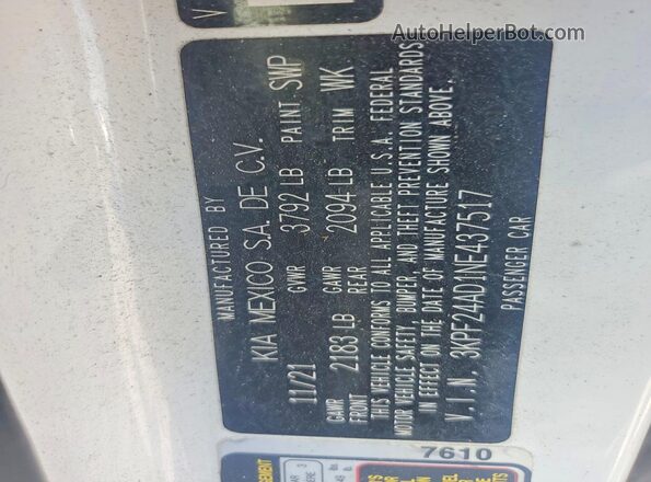 3KPF24AD1NE437517 2022 KIA FORTE Белый Вид подкапотного пространства