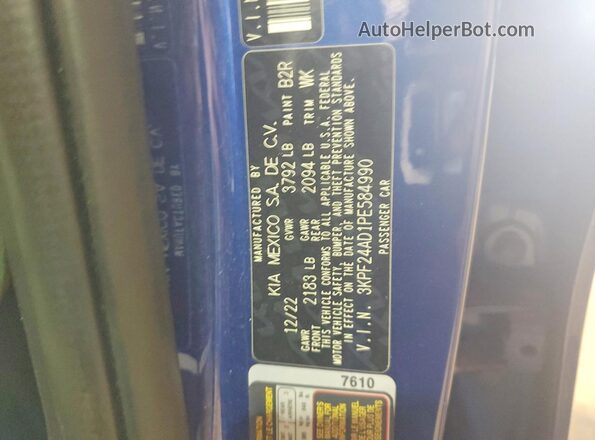3KPF24AD1PE584990 2023 KIA FORTE Blue VIN կոդի պիտակի տեսք