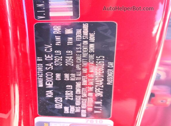 3KPF24AD1PE602615 2023 KIA FORTE Red Engine compartment view