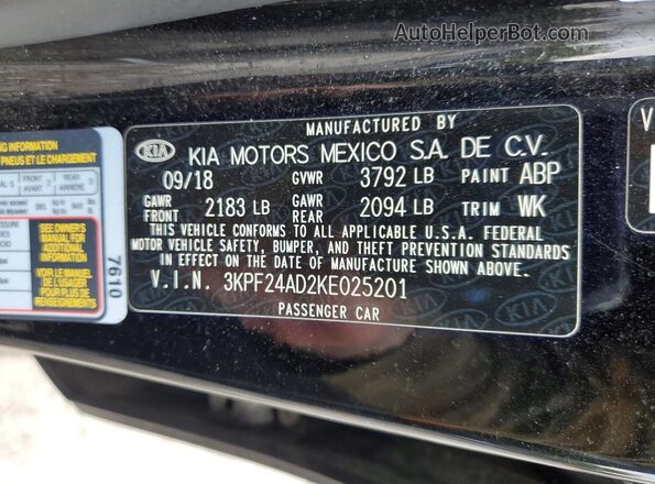 3KPF24AD2KE025201 2019 KIA FORTE Черный Вид подкапотного пространства