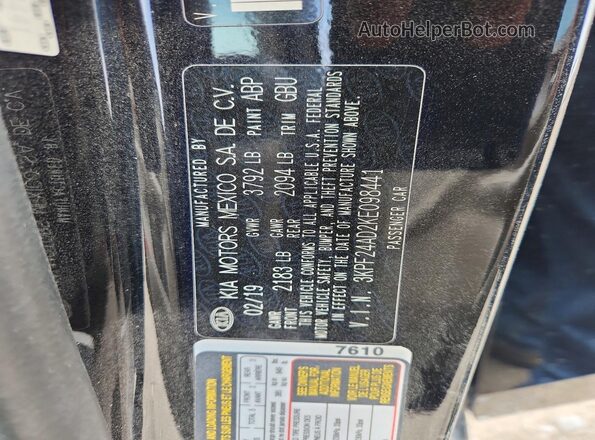 3KPF24AD2KE098441 2019 KIA FORTE Black Widok naklejki z numerem VIN