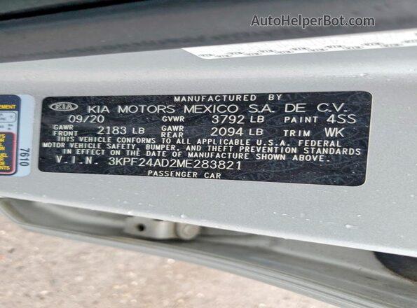 3KPF24AD2ME283821 2021 KIA FORTE Silver Вид підкапотного простору