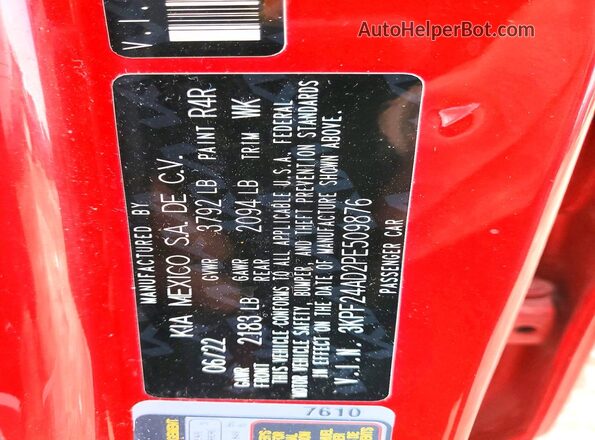 3KPF24AD2PE509876 2023 KIA FORTE Red ძრავის განყოფილების ხედი