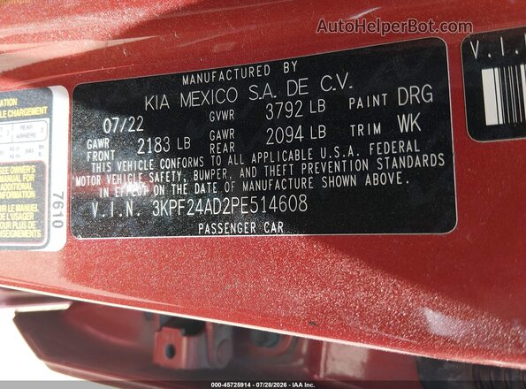 3KPF24AD2PE514608 2023 KIA FORTE Orange ძრავის განყოფილების ხედი