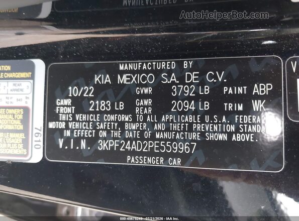 3KPF24AD2PE559967 2023 KIA FORTE Black ძრავის განყოფილების ხედი