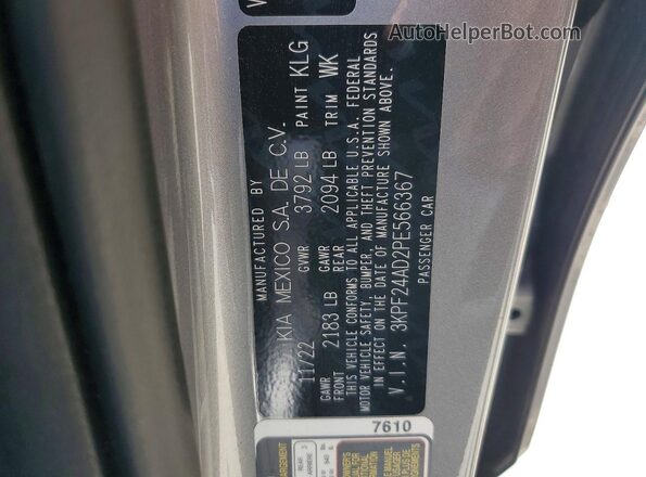 3KPF24AD2PE566367 2023 KIA FORTE Silver VIN კოდის სტიკერის ხედი