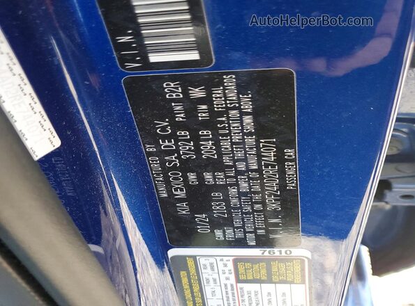 3KPF24AD2RE744071 2024 KIA FORTE Blue Շարժիչի բաժամունքի տեսք