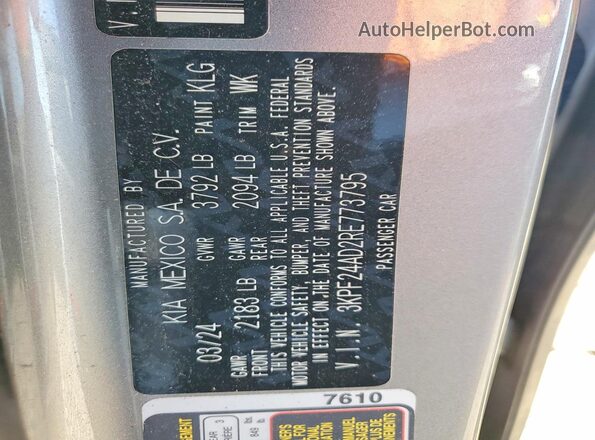 3KPF24AD2RE773795 2024 KIA FORTE Gray VIN sticker view