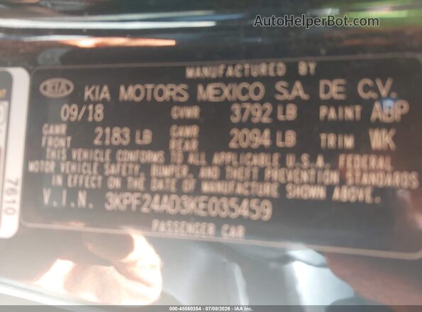 3KPF24AD3KE035459 2019 KIA FORTE Черный Вид подкапотного пространства