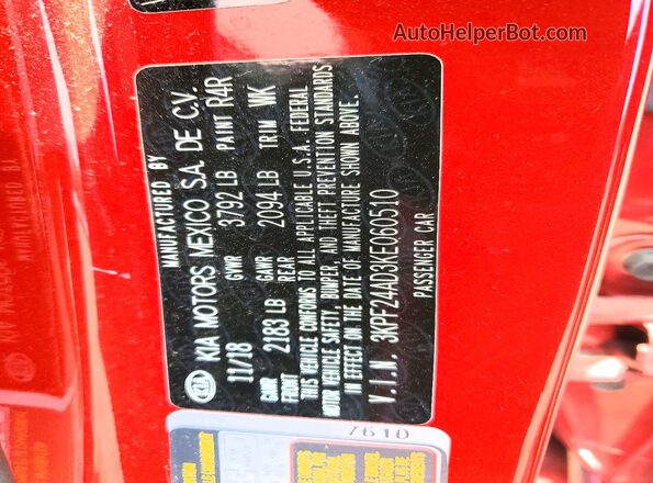 3KPF24AD3KE060510 2019 KIA FORTE Red Вид підкапотного простору