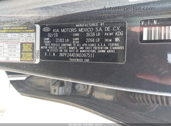 3KPF24AD3KE097511 2019 KIA FORTE Gray Engine compartment view