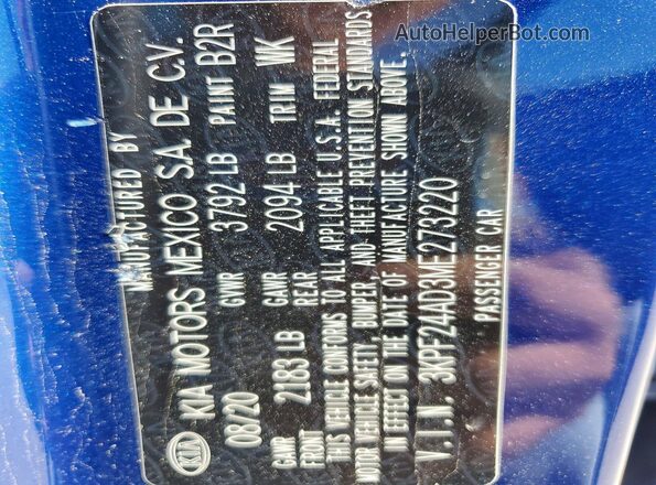 3KPF24AD3ME273220 2021 KIA FORTE Синий Вид подкапотного пространства