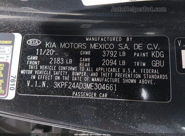 3KPF24AD3ME304661 2021 KIA FORTE Gray Вид підкапотного простору