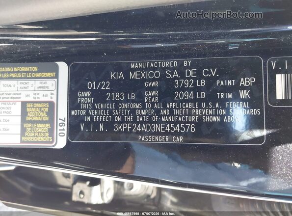 3KPF24AD3NE454576 2022 KIA FORTE Черный Вид подкапотного пространства