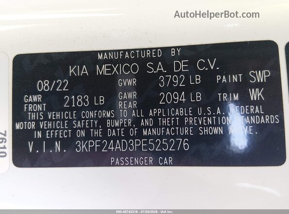 3KPF24AD3PE525276 2023 KIA FORTE White ძრავის განყოფილების ხედი