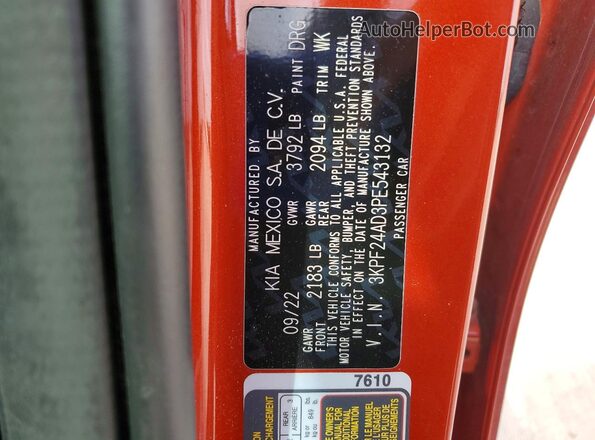 3KPF24AD3PE543132 2023 KIA FORTE Orange Widok komory silnika