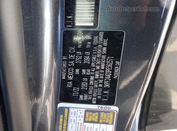 3KPF24AD3PE562571 2023 KIA FORTE Charcoal VIN կոդի պիտակի տեսք