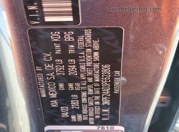 3KPF24AD3PE623806 2023 KIA FORTE Black Widok naklejki z numerem VIN