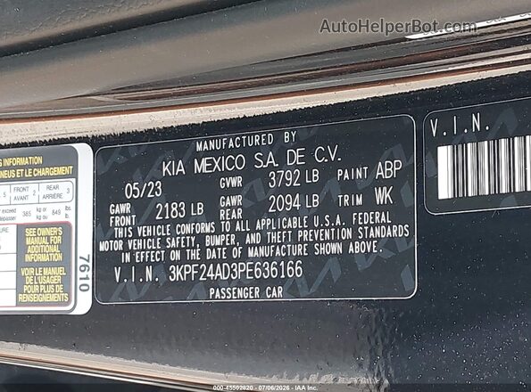 3KPF24AD3PE636166 2023 KIA FORTE Черный Вид подкапотного пространства