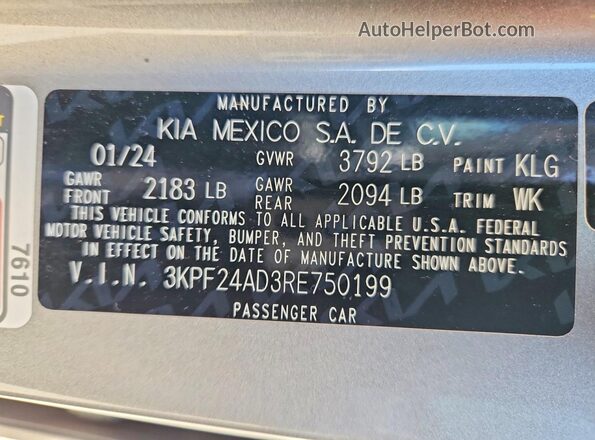 3KPF24AD3RE750199 2024 KIA FORTE Charcoal Widok komory silnika