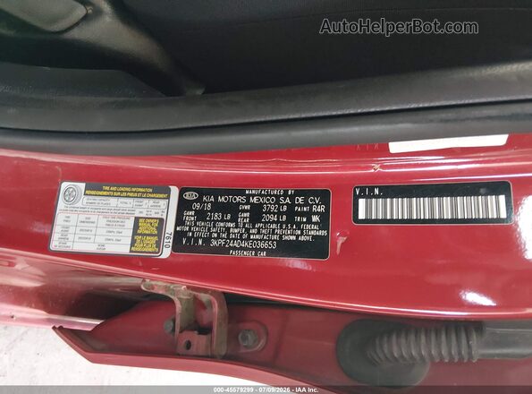 3KPF24AD4KE036653 2019 KIA FORTE Красный Вид подкапотного пространства