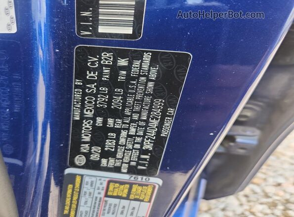 3KPF24AD4ME284999 2021 KIA FORTE Blue Engine compartment view