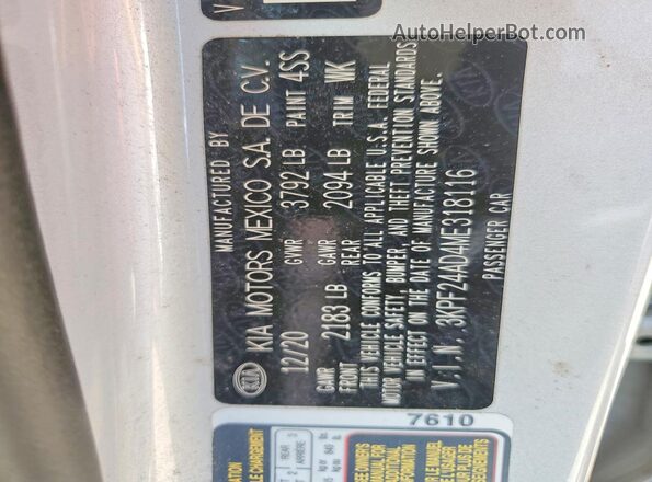 3KPF24AD4ME318116 2021 KIA FORTE Серебряный Вид подкапотного пространства