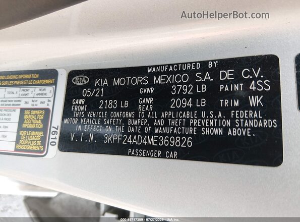 3KPF24AD4ME369826 2021 KIA FORTE Silver Engine compartment view