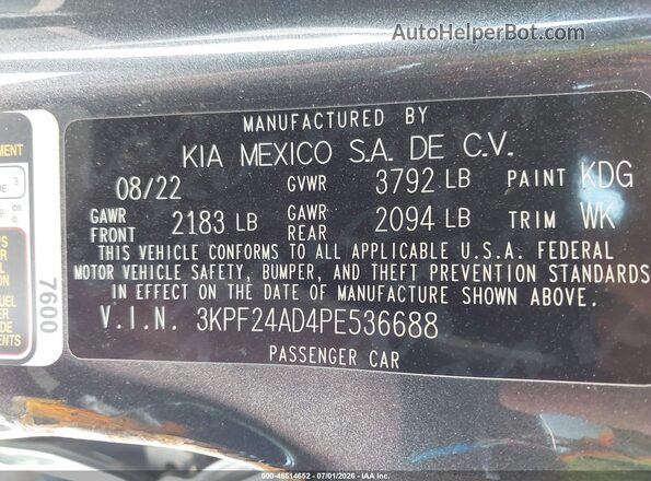 3KPF24AD4PE536688 2023 KIA FORTE Gray Вид підкапотного простору