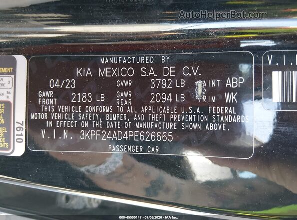 3KPF24AD4PE626665 2023 KIA FORTE Black ძრავის განყოფილების ხედი