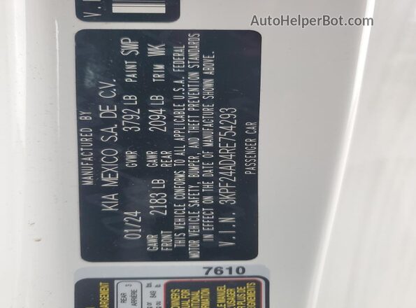 3KPF24AD4RE754293 2024 KIA FORTE White Շարժիչի բաժամունքի տեսք