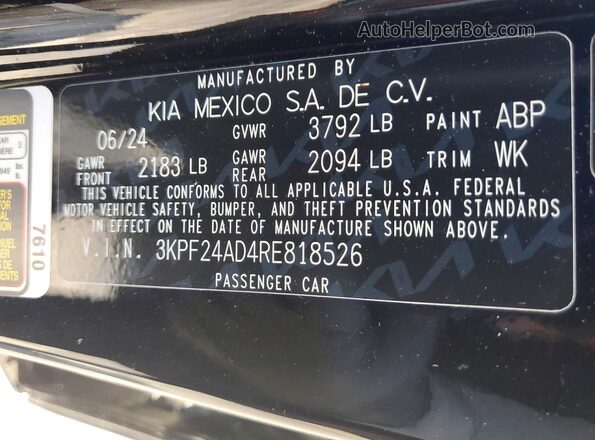 3KPF24AD4RE818526 2024 KIA FORTE Black Շարժիչի բաժամունքի տեսք